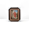 Brown wooden photo frames paired with religious figure wall paintings for living room and bedroom decoration, wall-mounted style details Picture
